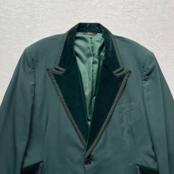 Vintage 60s 70s After Six Forest Green Velvet Trim Tuxedo Jacket Extra Large - Picture 2 of 8